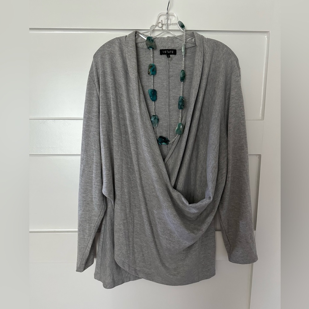 1. STATE Gray Soft Comfy Wrap Style Pullover Top Shirt Plus Size 2X